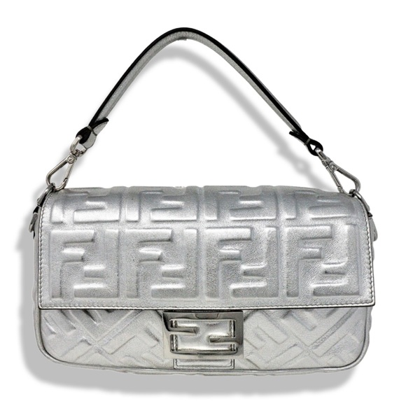 Fendi NM Metallic Napa Embossed Baguette in Silver - Picture 3 of 8